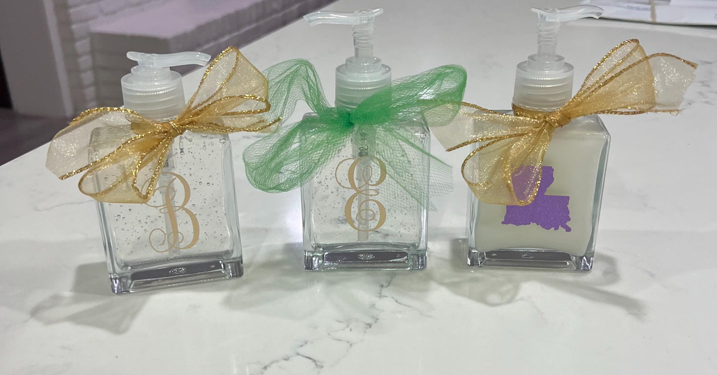 Personalized Initial Glass Soap Dispenser: Christmas Gift with Ribbon