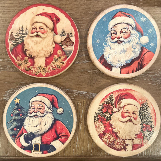 Handmade Vintage Santa Christmas Coasters: Wood Holiday Decor
