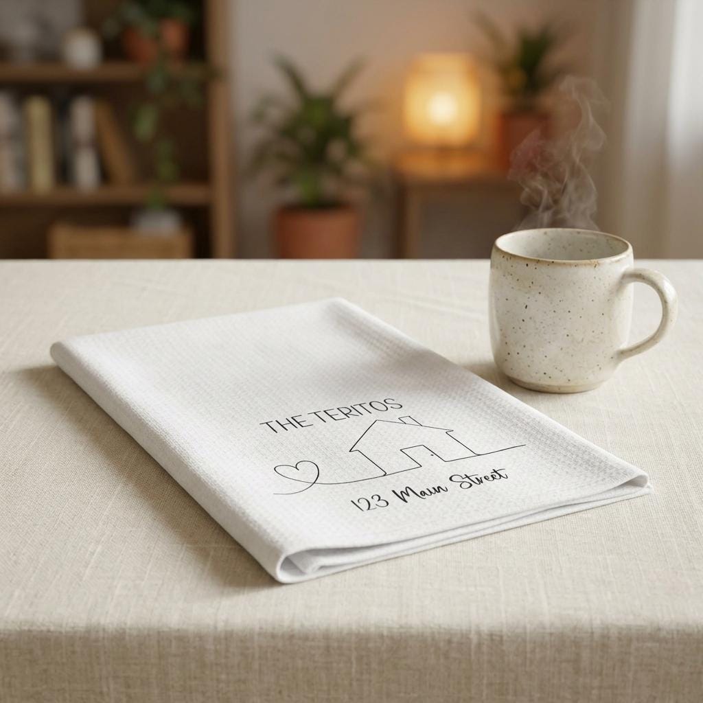 House Warming Gift, Personalized Name Kitchen Towel, Home Decor, Last Name Towel, Kitchen Decor, New Home Buyer, Real Estate Gift
