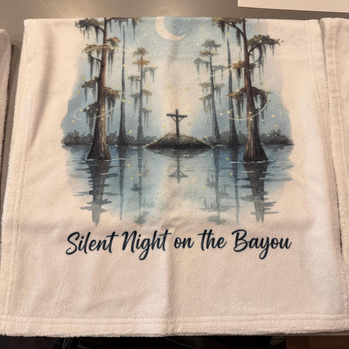 Silent Night Bayou Scene Hand Towel, Cajun Christmas Decor