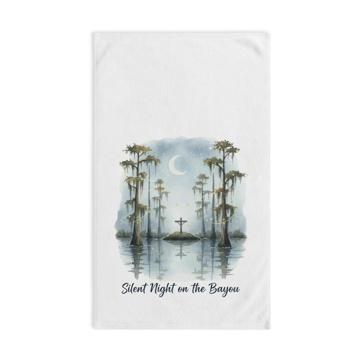 Silent Night Bayou Scene Hand Towel, Cajun Christmas Decor