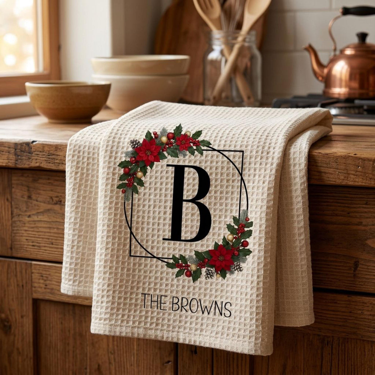 Christmas Custom House Warming Gift, Personalized Kitchen Towel, Holiday Home Decor, Kitchen Decor, New Home Buyer, Real Estate Gift
