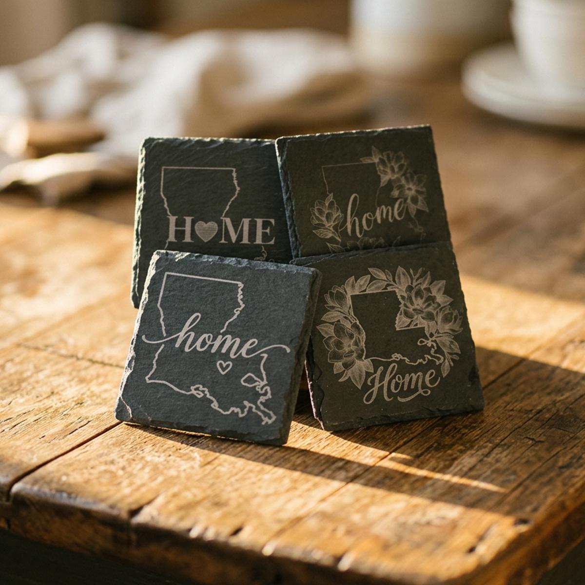Louisiana Slate Tile Coasters, Home Louisiana Coaster, Home Buyer Gift, Real Estate Gift, Laser Engraved Coaster, Gifts under 25, Slate tile
