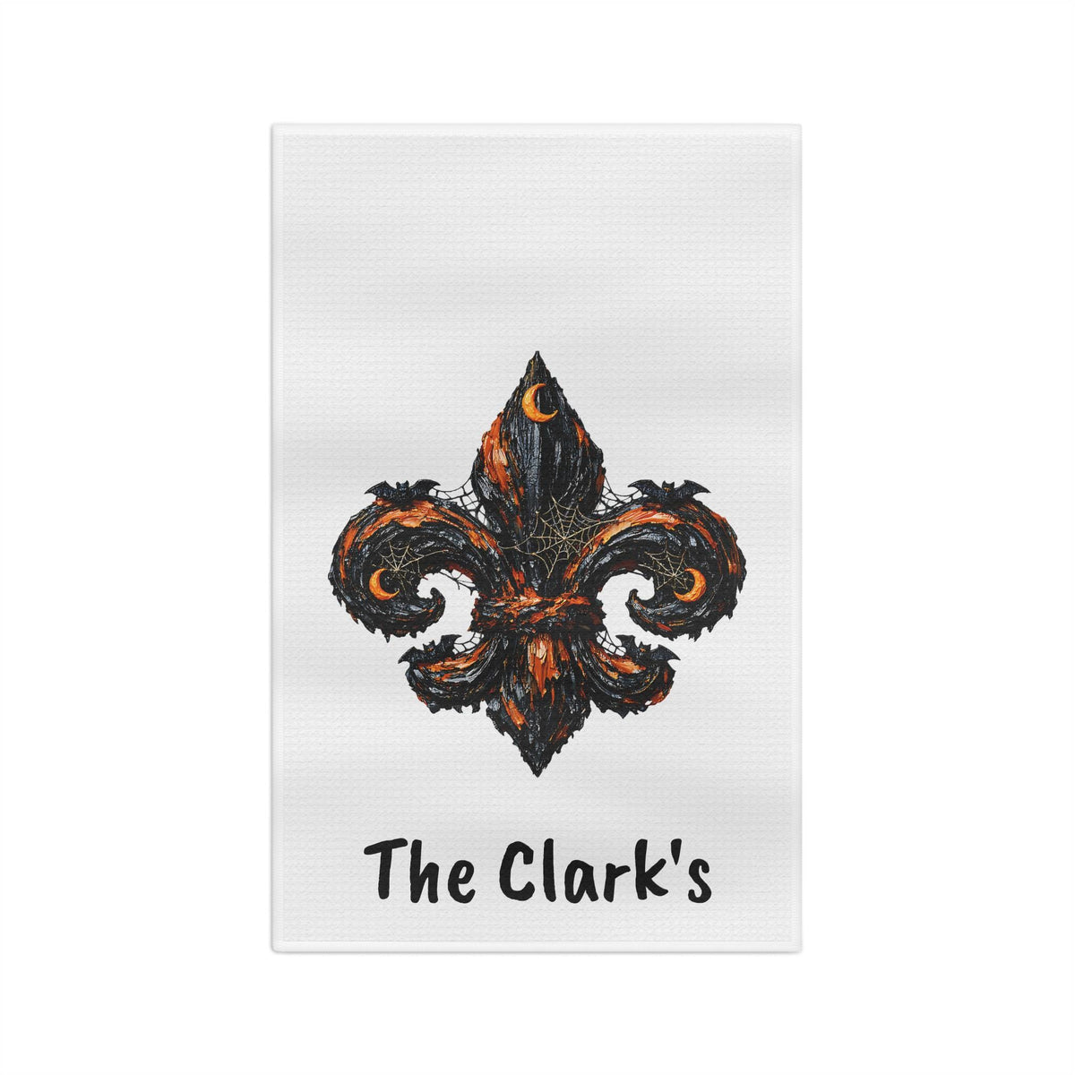 Custom Name Halloween Floral Fleur-de-Lis Tea Towel, Personalized Name Towel, Impasto Kitchen Towel, Halloween Decor, New Orleans Towel