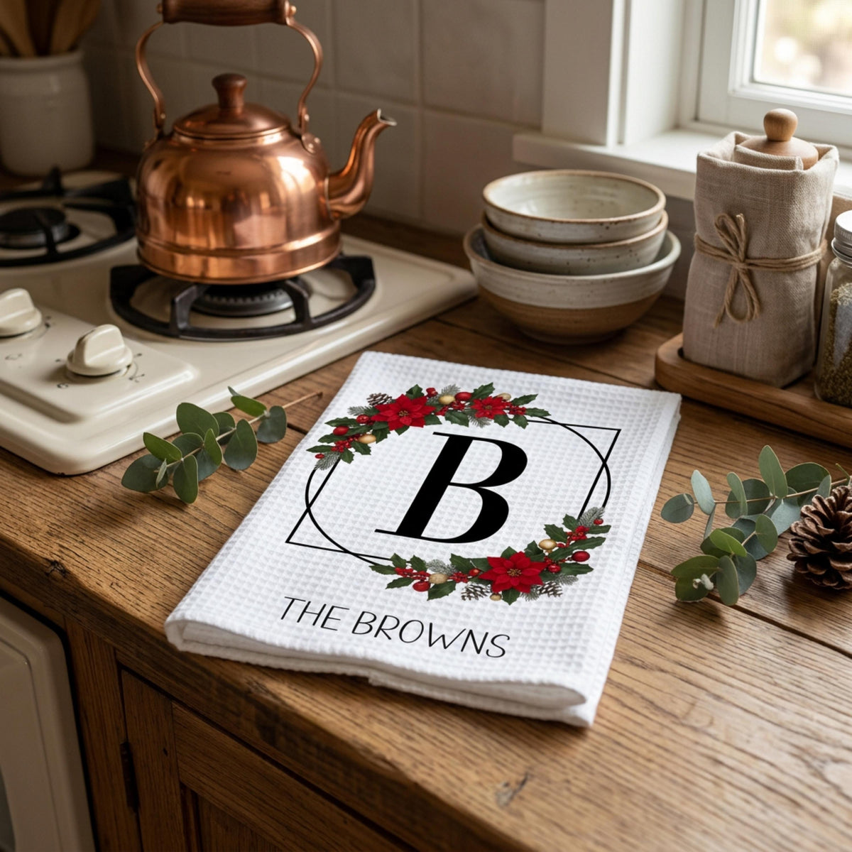 Christmas Custom House Warming Gift, Personalized Kitchen Towel, Holiday Home Decor, Kitchen Decor, New Home Buyer, Real Estate Gift