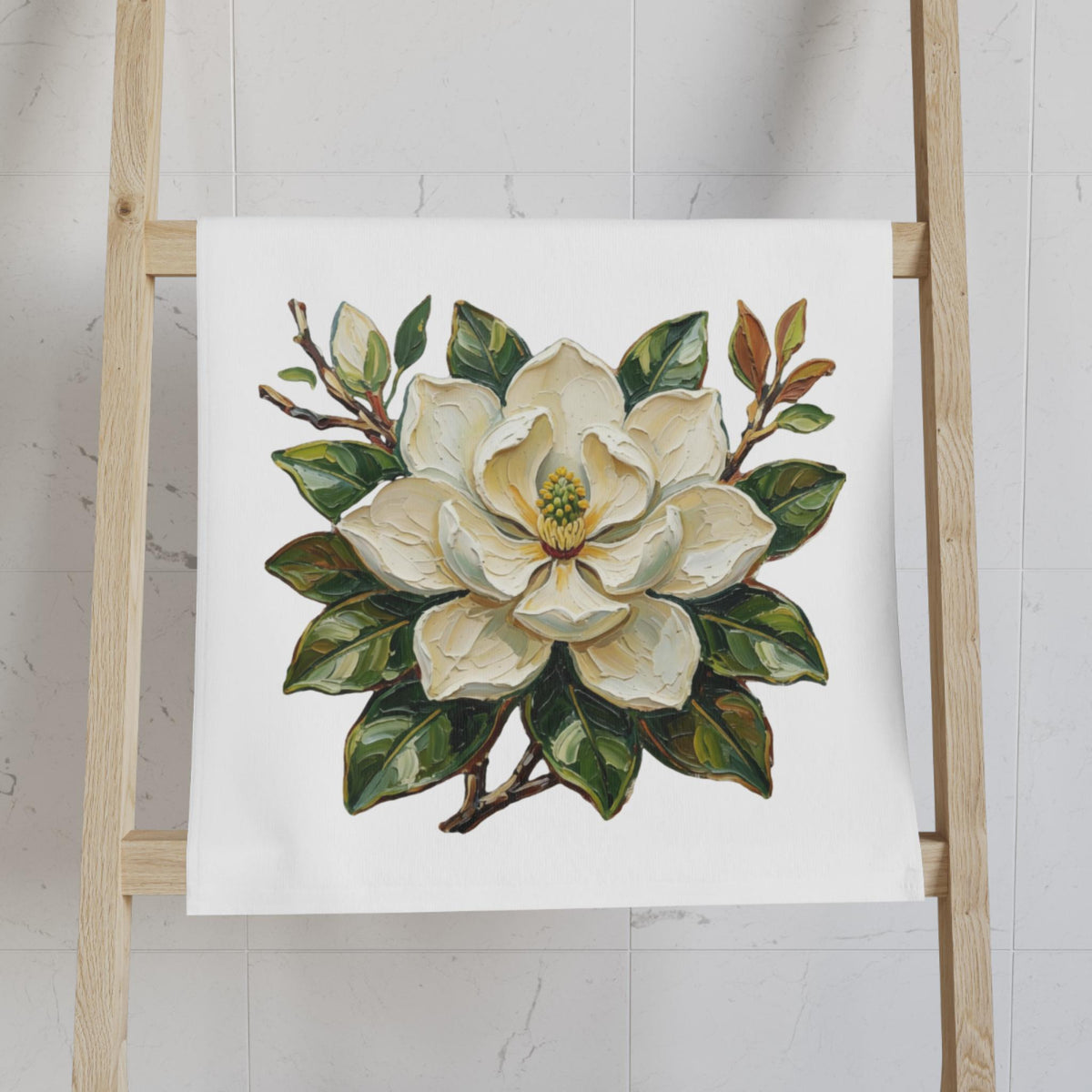 White Magnolia Hand Towel, Botanical Kitchen, Magnolia Bathroom Accent Towel, Louisiana Magnolia Kitchen Towel, Louisiana State Flower