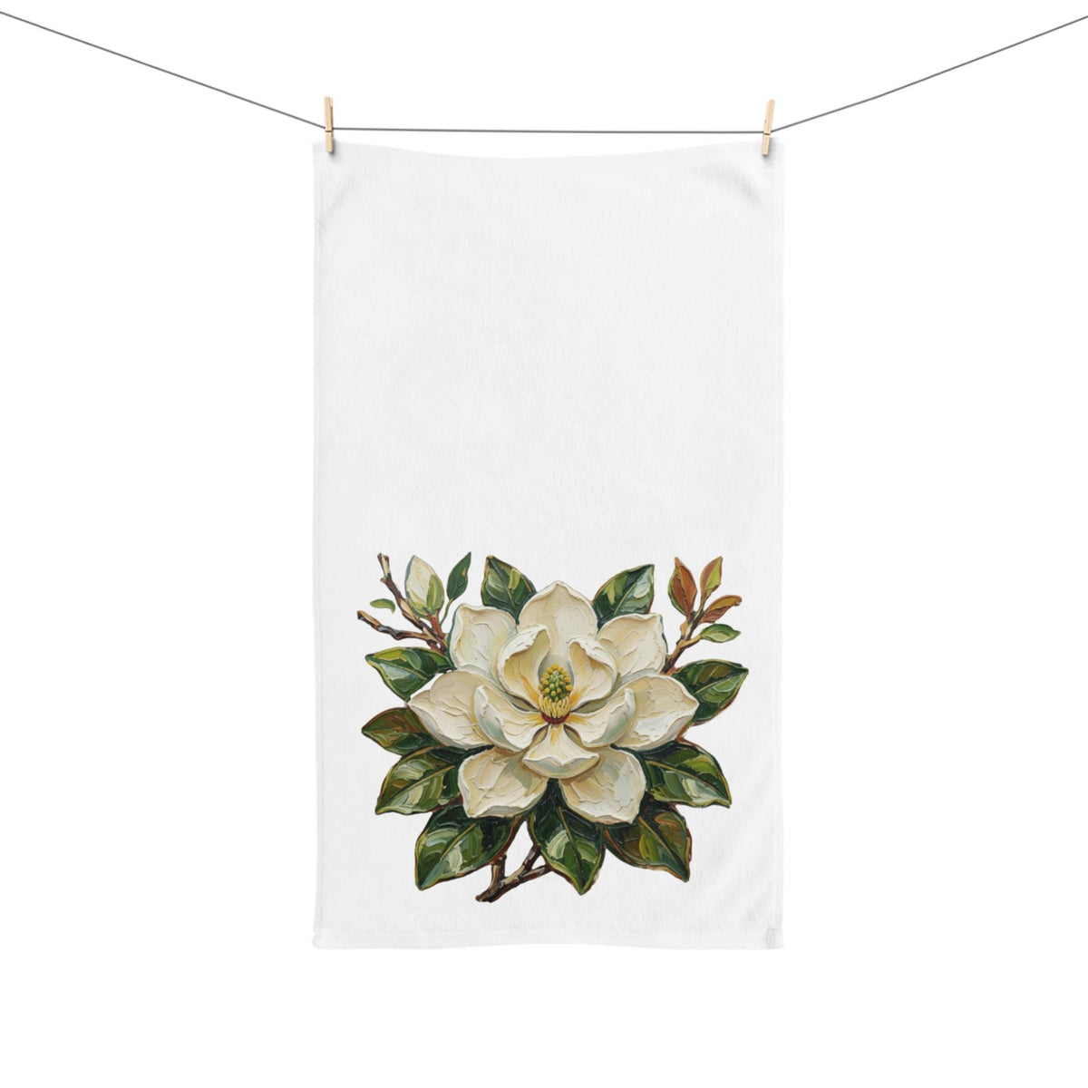 White Magnolia Hand Towel, Botanical Kitchen, Magnolia Bathroom Accent Towel, Louisiana Magnolia Kitchen Towel, Louisiana State Flower