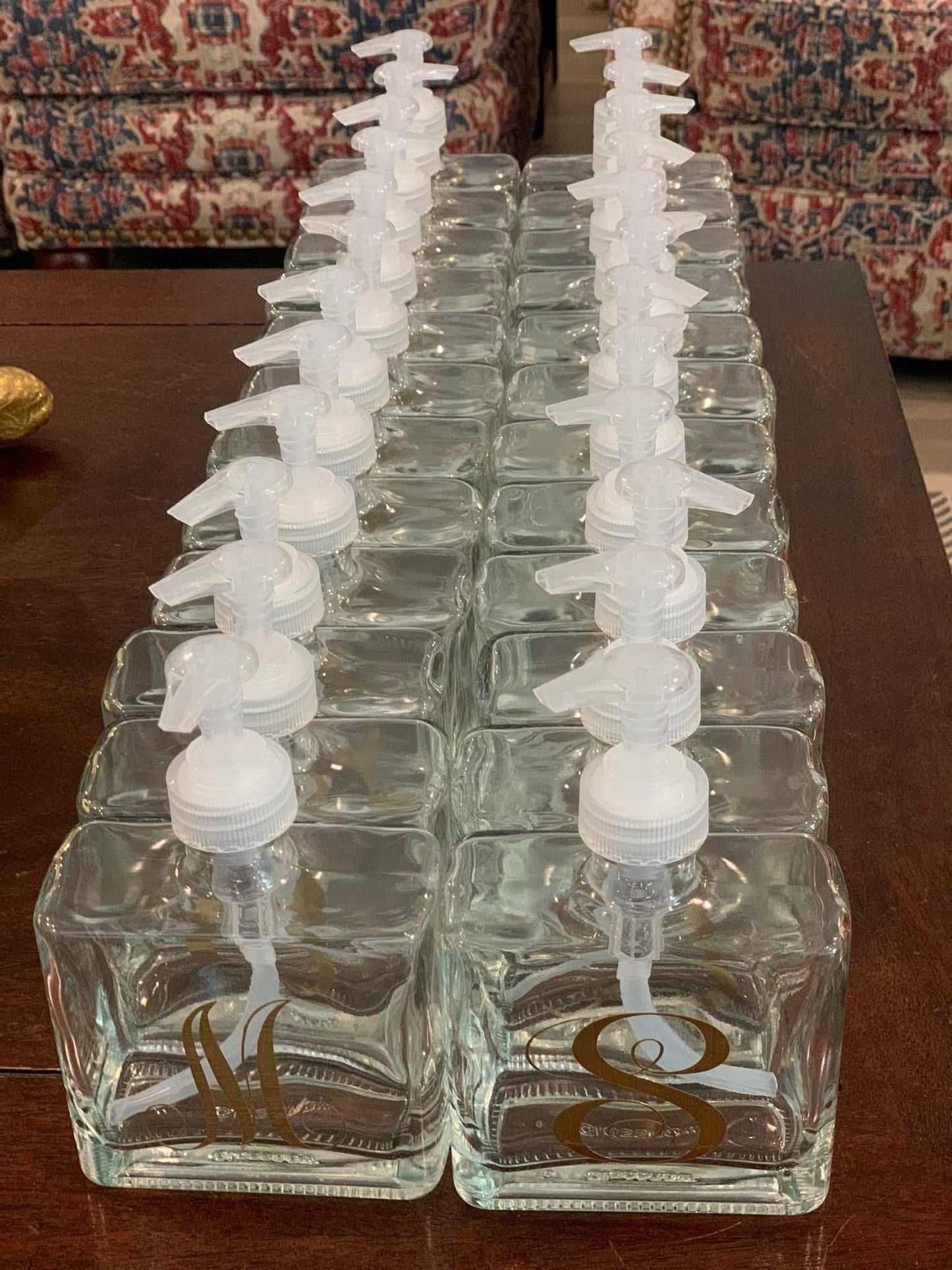 Personalized Initial Glass Soap Dispenser: Christmas Gift with Ribbon