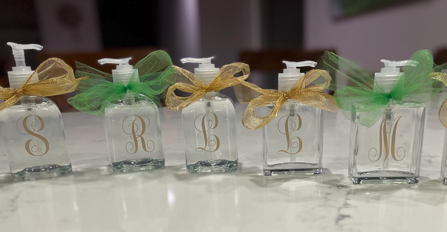 Personalized Initial Glass Soap Dispenser: Christmas Gift with Ribbon