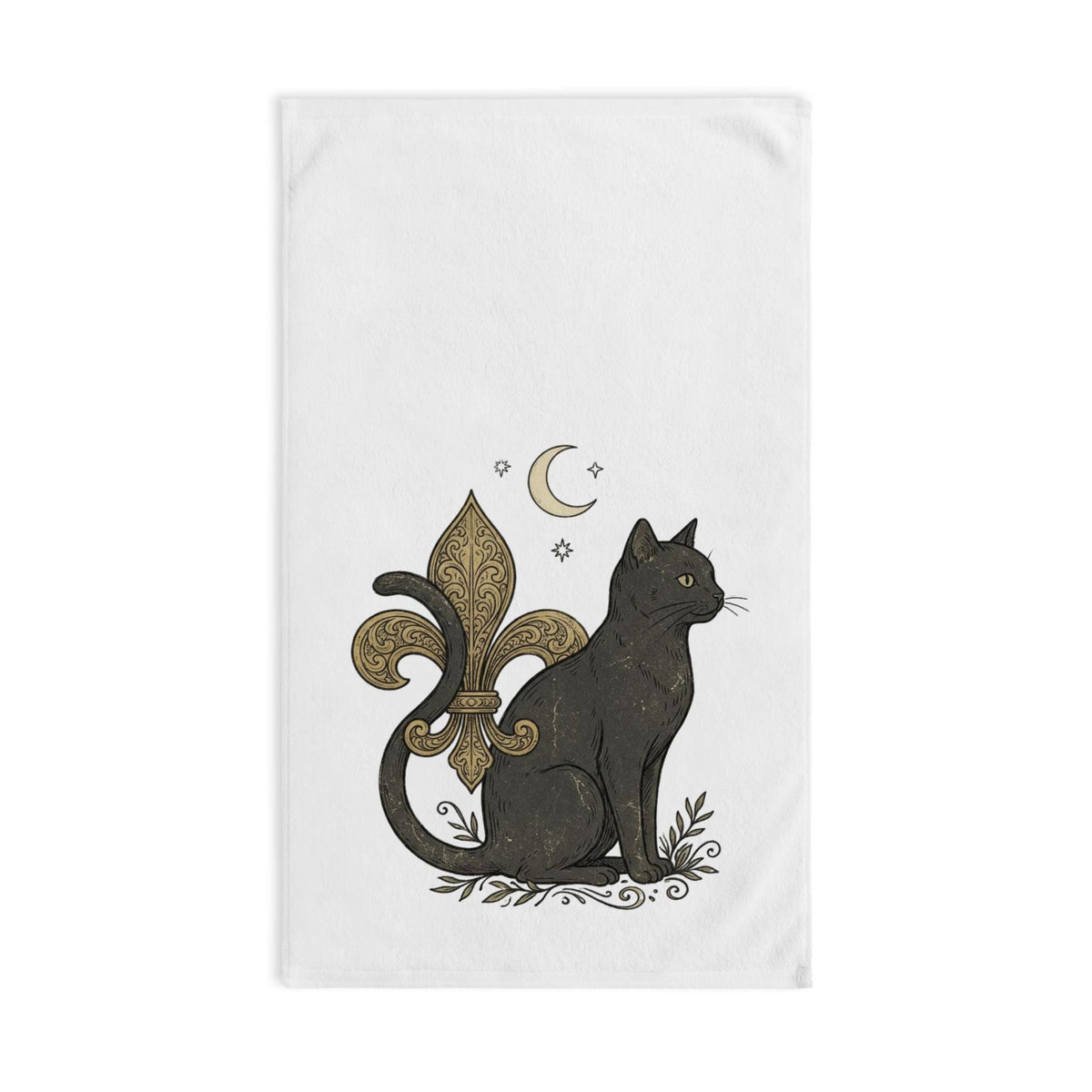 Black Cat Fleur de Lis Hand Towel, Moon and Stars Spooky towel, Kitchen Decor, Fleur De Lis Black Cat, Halloween Decor, Gifts under 25
