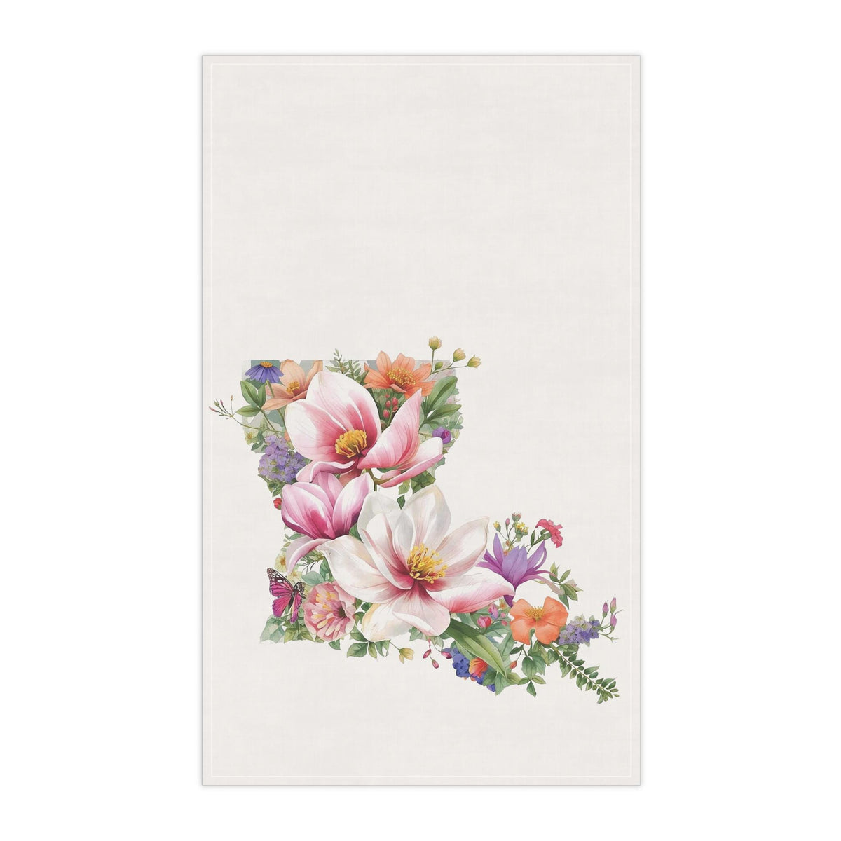 Floral Louisiana Magnolia Kitchen Towel, LA State Map