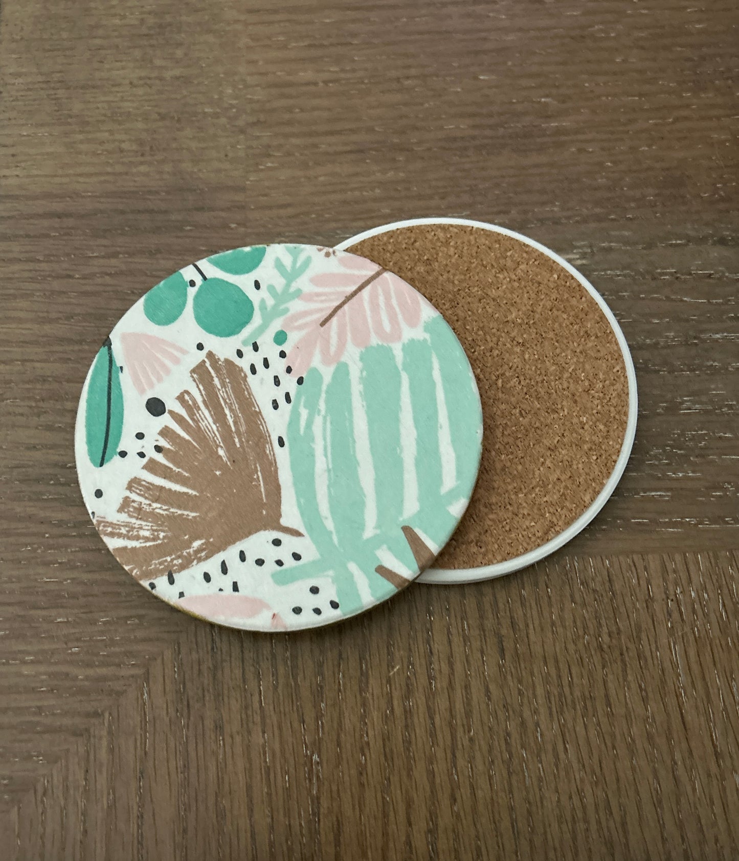 Floral Decoupage Coasters: Modern Ceramic Coasters with Cork Bottom, Set of 4