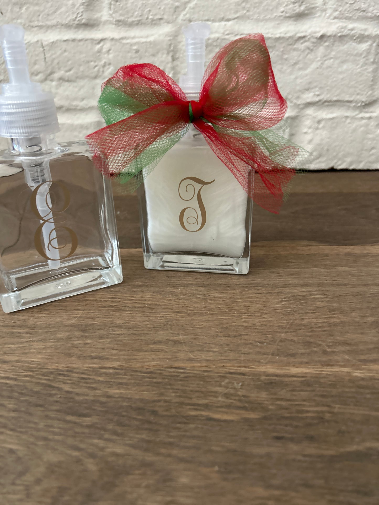 Personalized Initial Glass Soap Dispenser: Christmas Gift with Ribbon