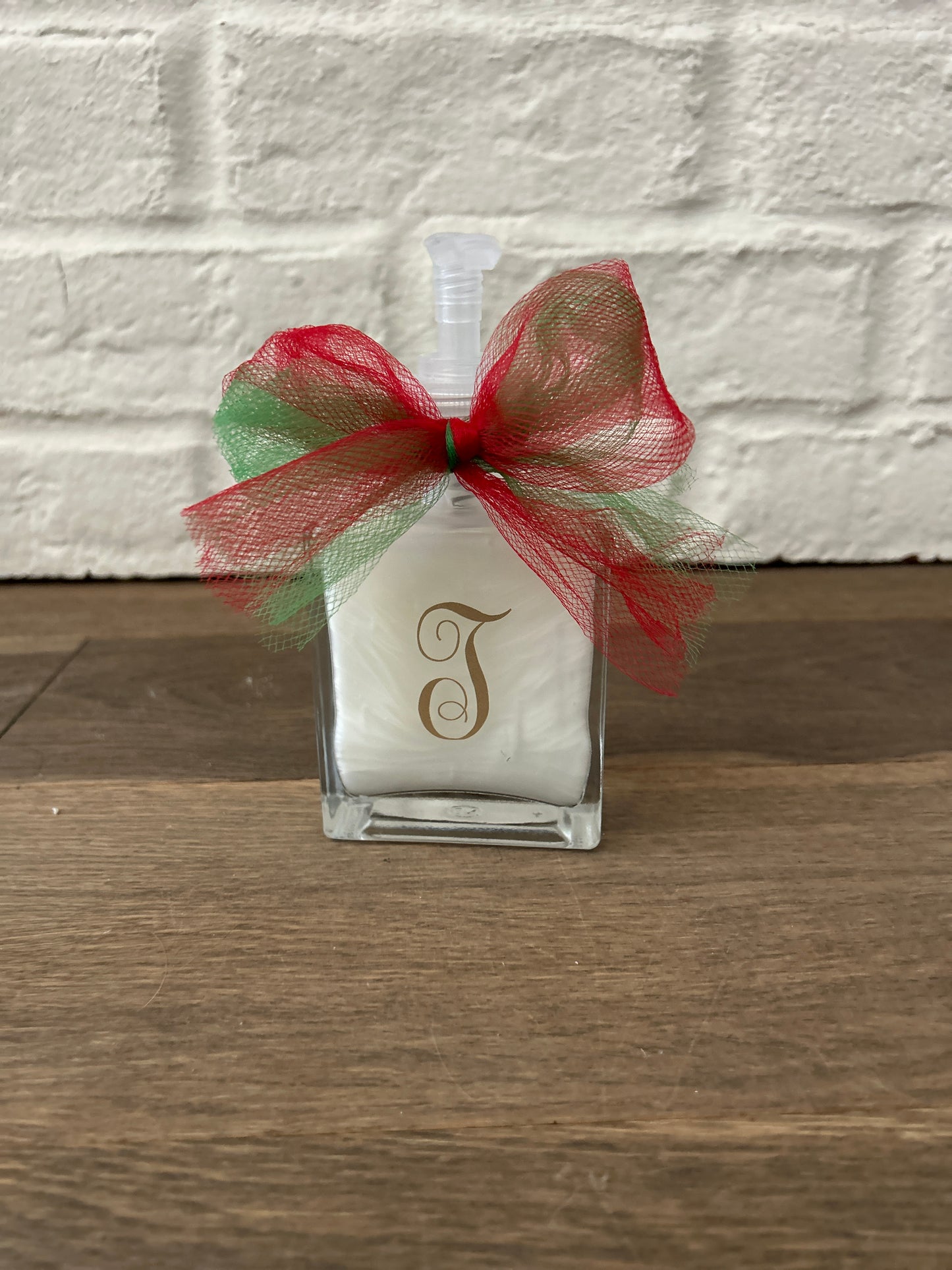 Personalized Initial Glass Soap Dispenser: Christmas Gift with Ribbon