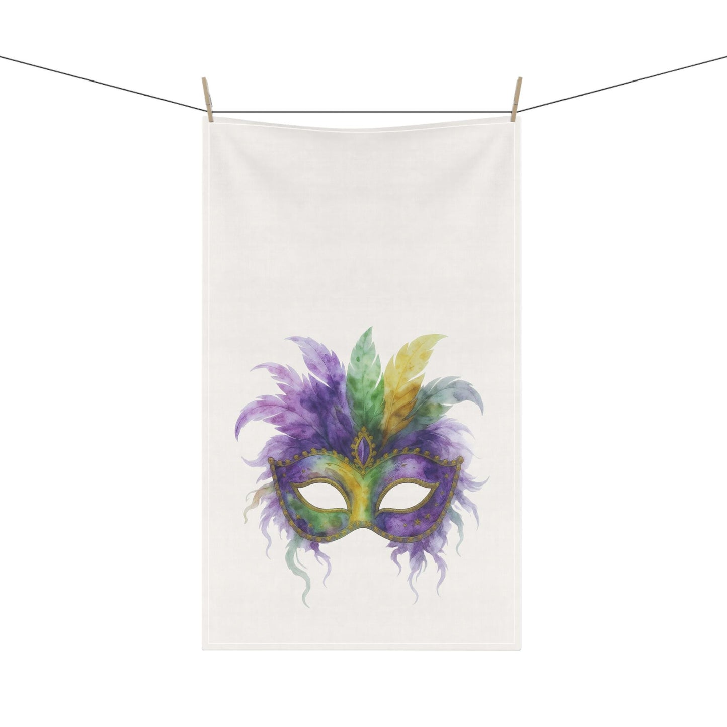 Mardi Gras Mask Kitchen Towel | Watercolor Carnival Decor