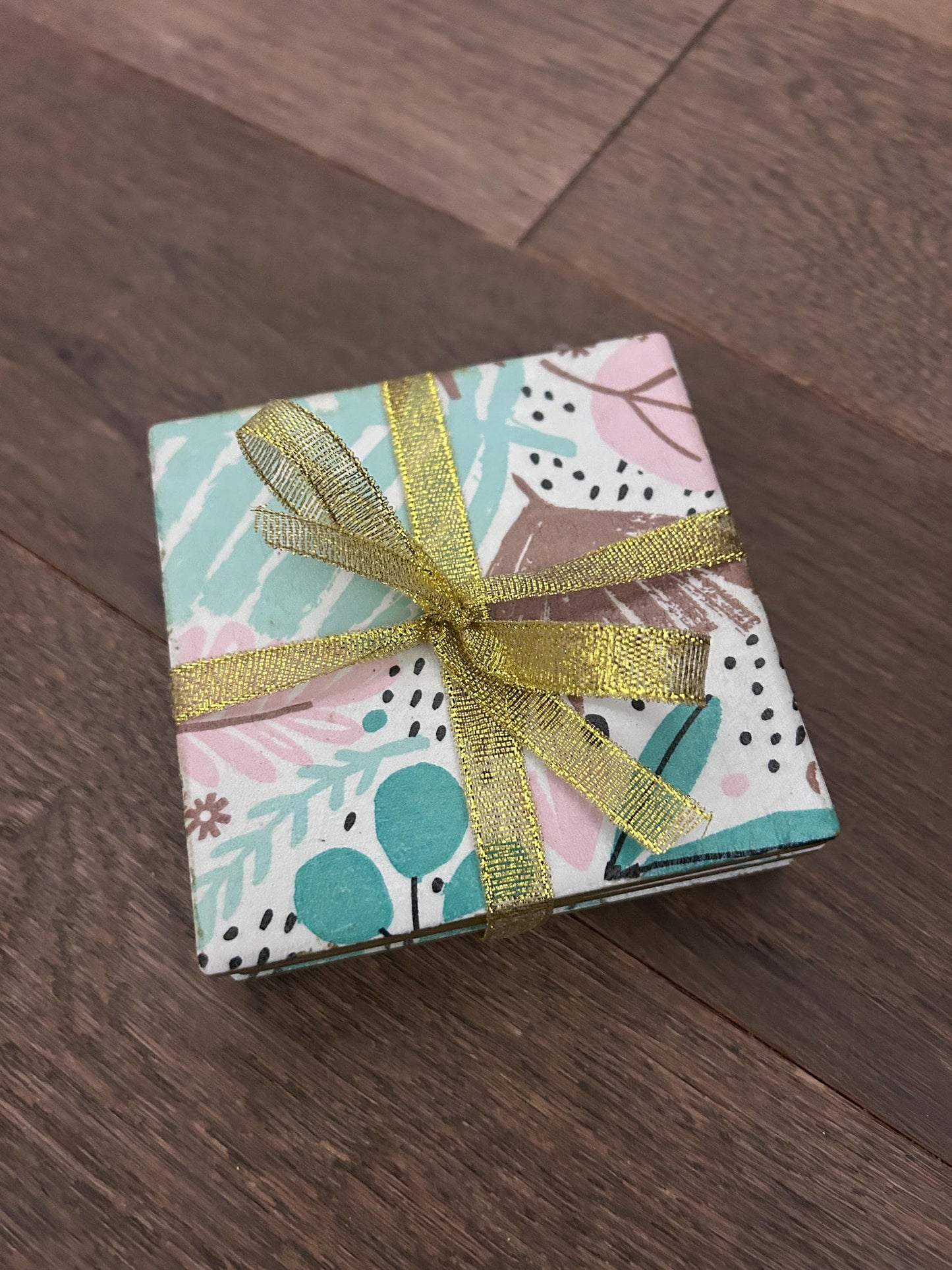 Floral Decoupage Coasters: Modern Ceramic Coasters with Cork Bottom, Set of 4