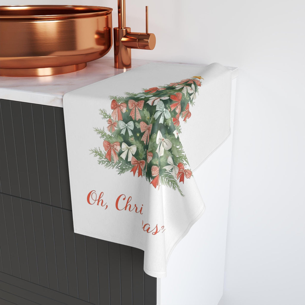Christmas Tree Hand Towel, Festive Holiday Kitchen Decor