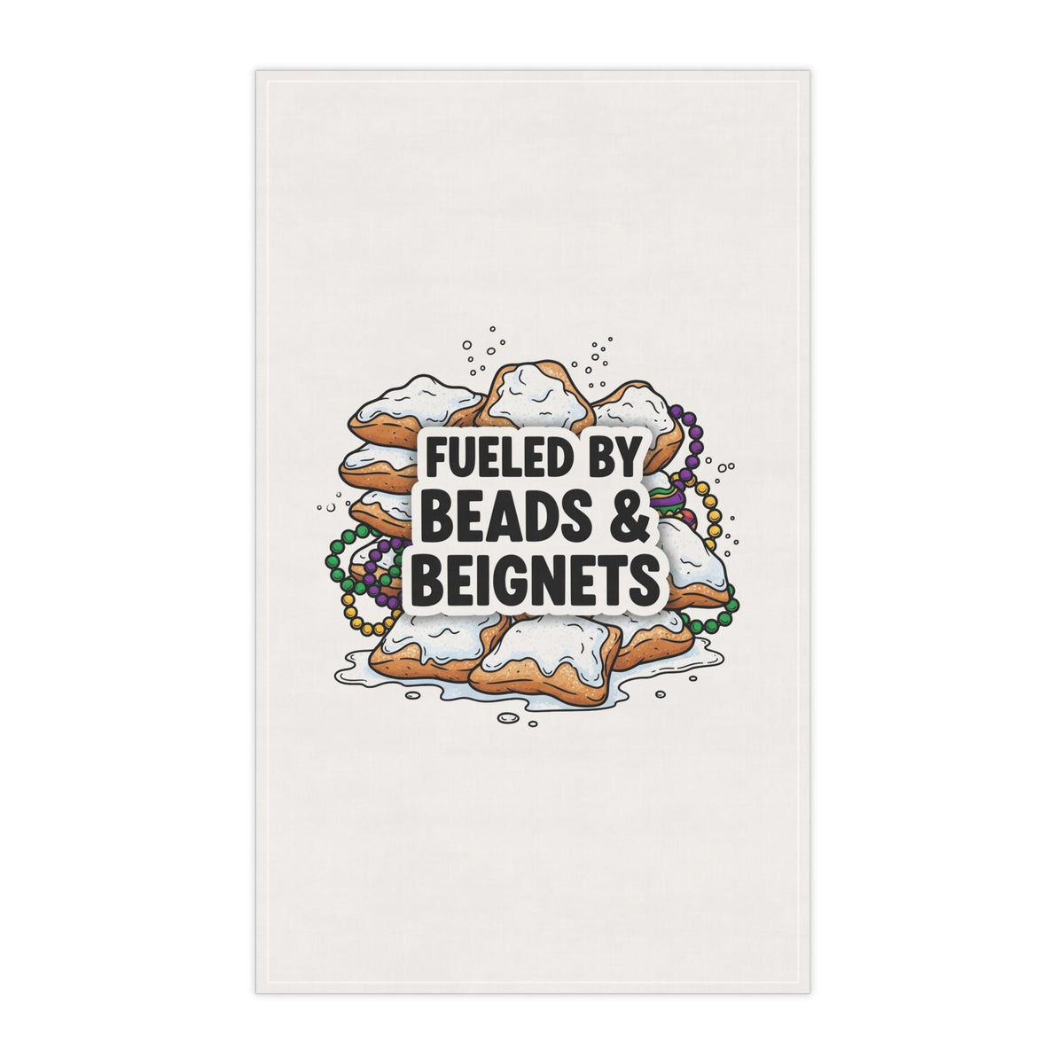 Mardi Gras Kitchen Tea Towel, Beignets and Beads