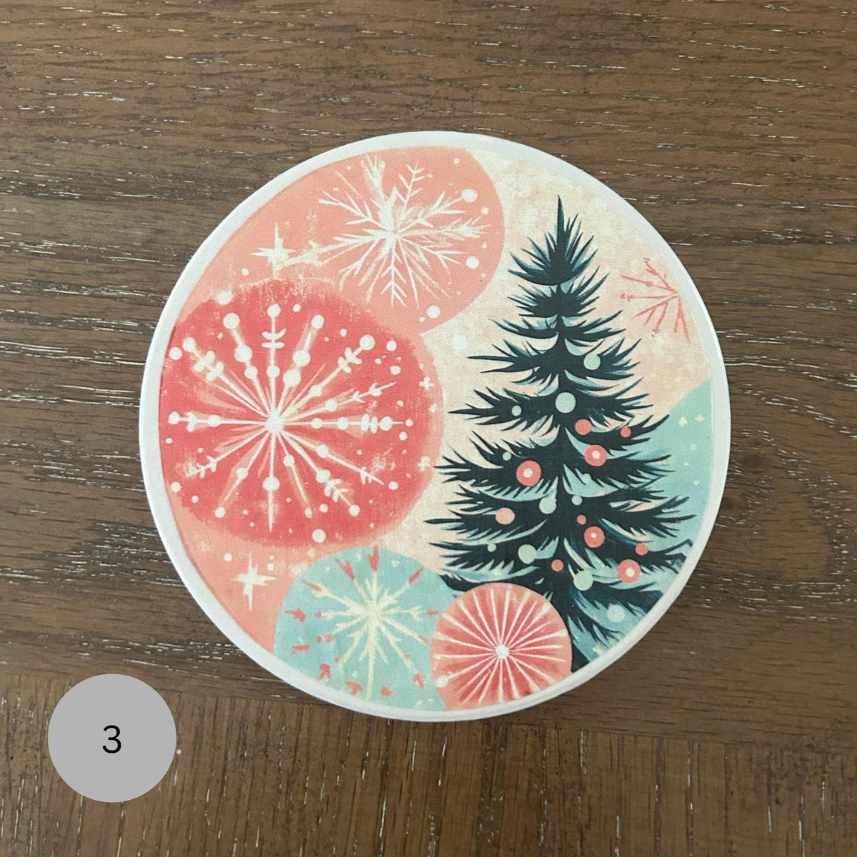Handmade Ceramic Christmas Coaster Set, Holiday Home Decor, Pink and Teal Coasters, Coasters,  Set of Four coasters, Christmas Decor
