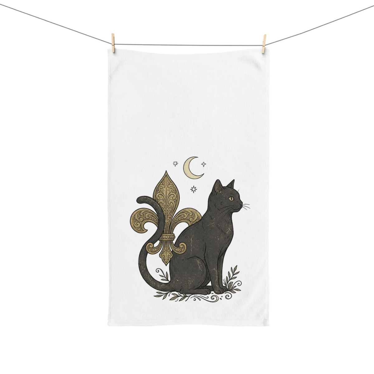 Black Cat Fleur de Lis Hand Towel, Moon and Stars Spooky towel, Kitchen Decor, Fleur De Lis Black Cat, Halloween Decor, Gifts under 25
