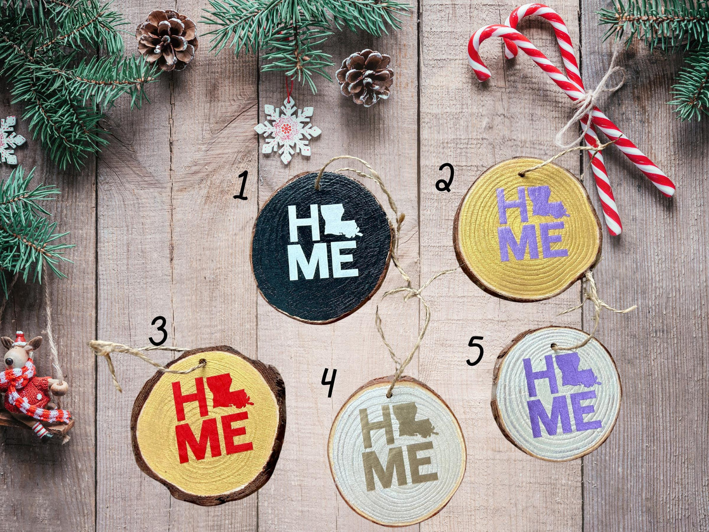 Handmade Louisiana Wood Slice Ornament: Rustic State Home Decor