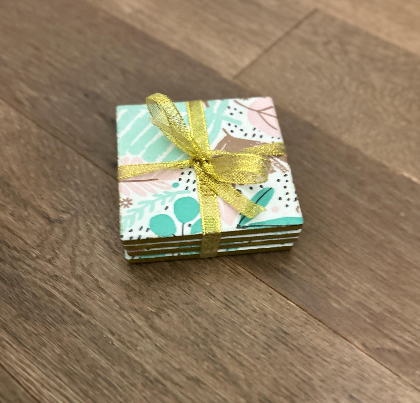 Floral Decoupage Coasters: Modern Ceramic Coasters, Set of Four