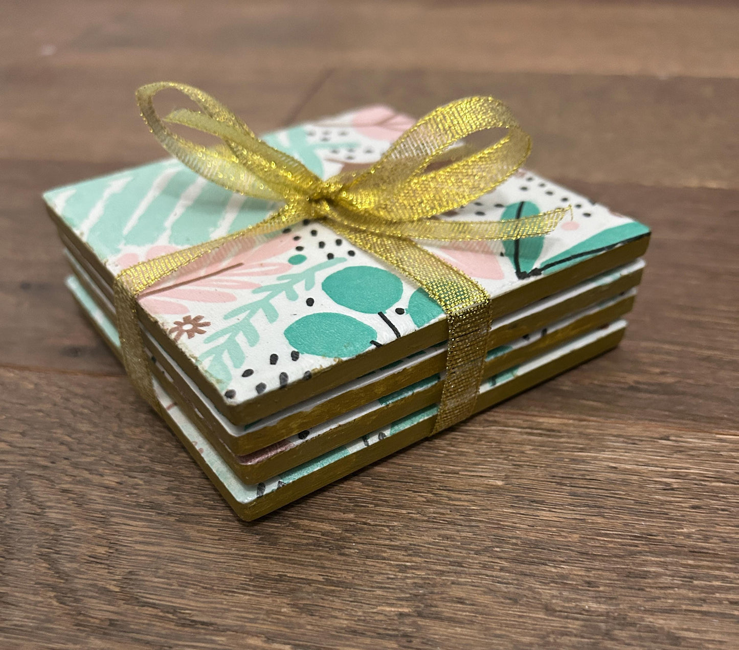 Floral Decoupage Coasters: Modern Ceramic Coasters, Set of Four