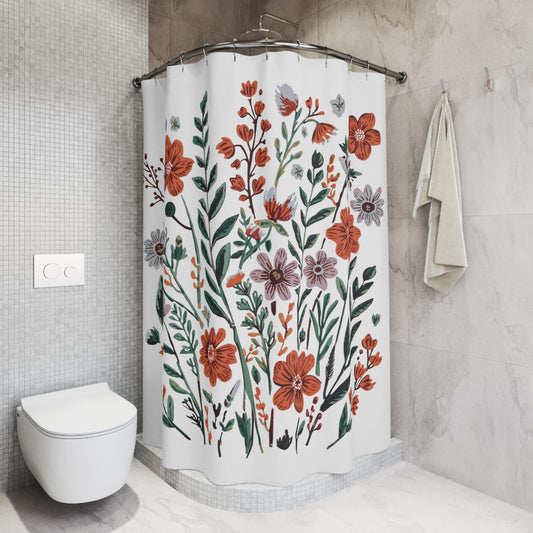 Botanical Floral Shower Curtain, Linocut Flower Designs