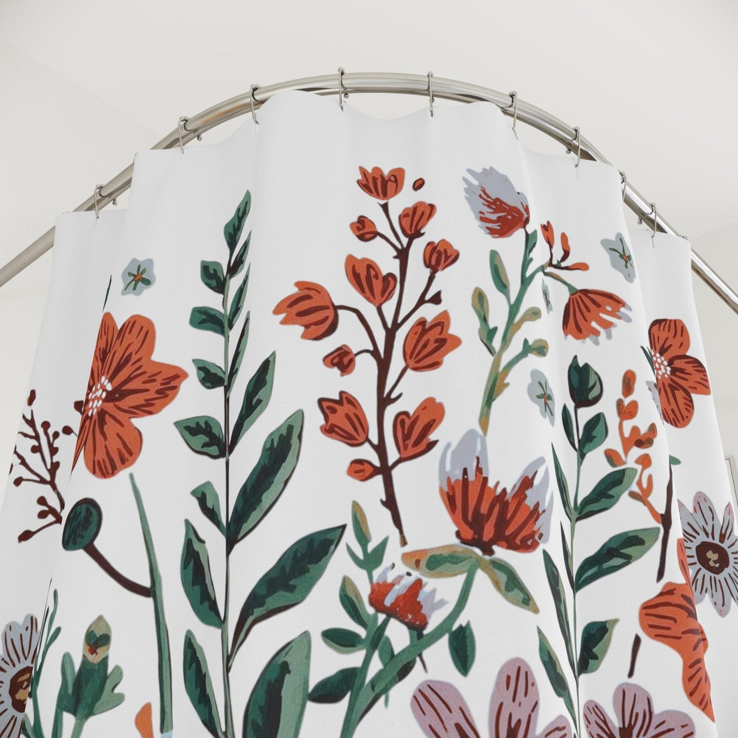 Botanical Floral Shower Curtain, Linocut Flower Designs
