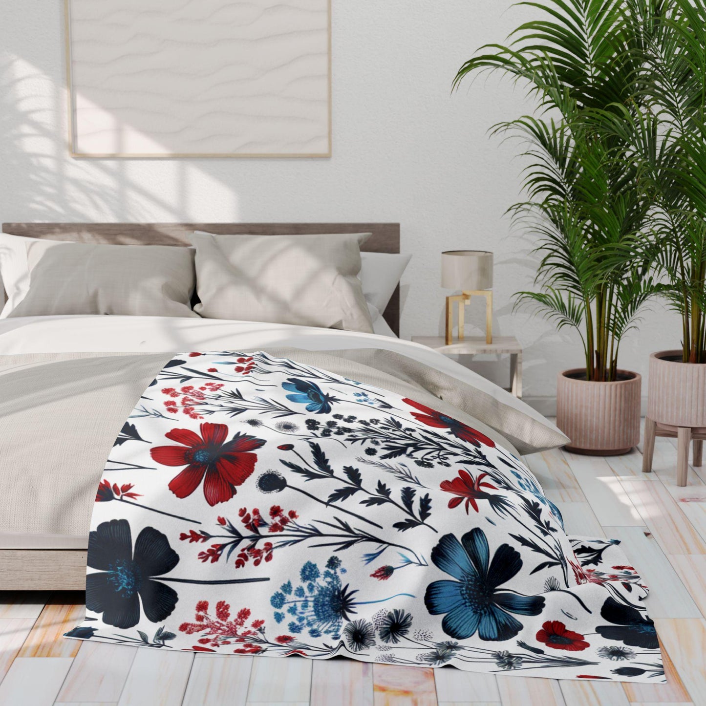 Floral Fleece Throw Blanket, Home Decor, Cozy Polyester Blanket