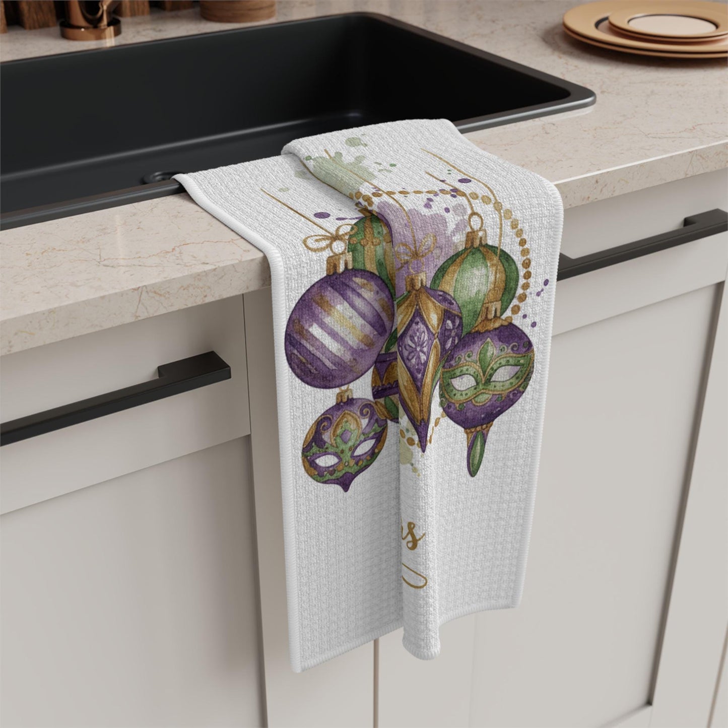 Christmas Mardi Gras Kitchen Towel, Louisiana Home Decor