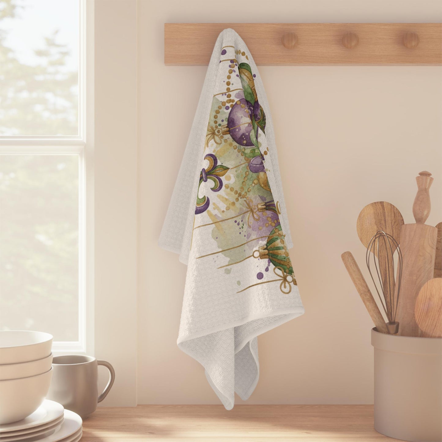 Christmas Mardi Gras Kitchen Towel, Louisiana Home Decor