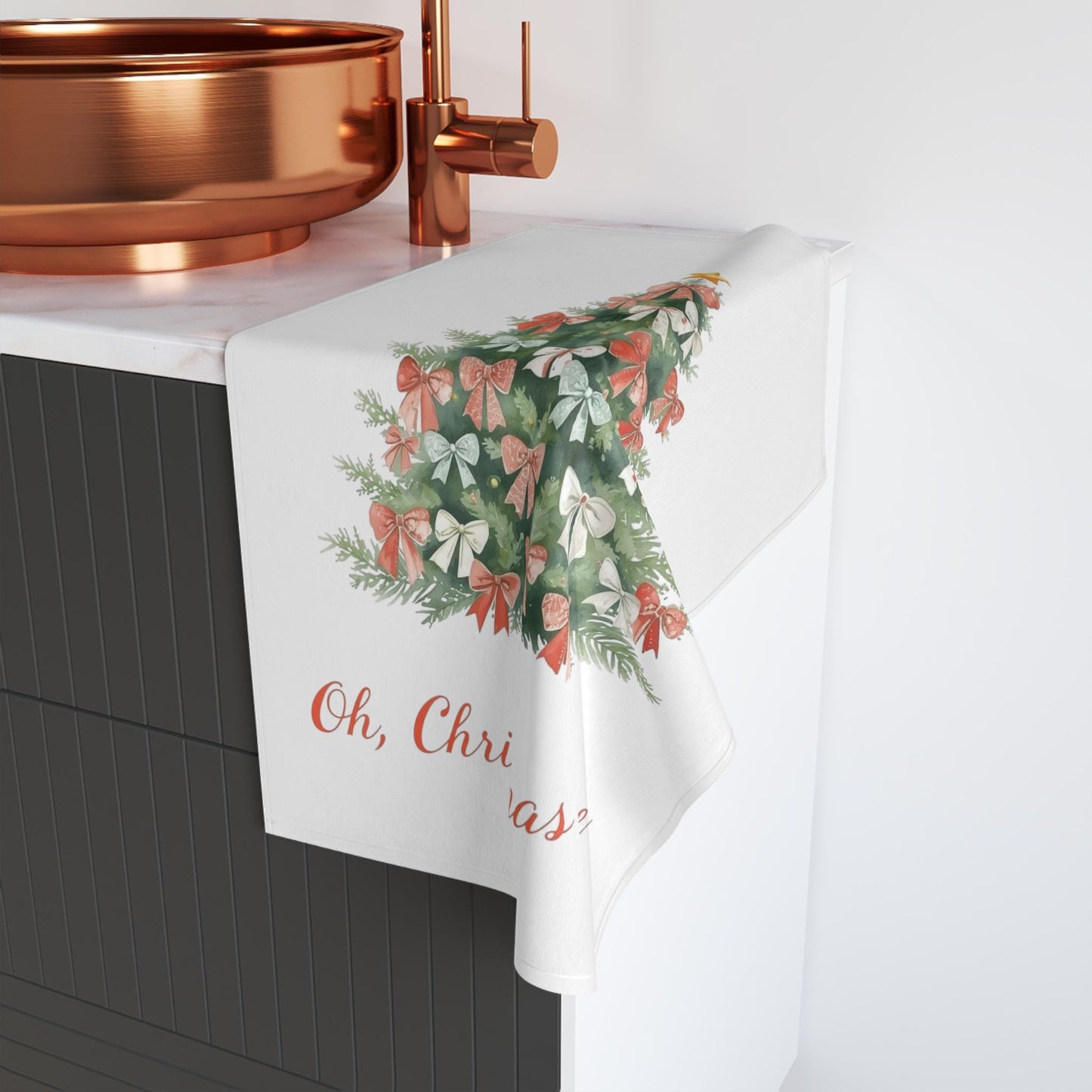 Christmas Tree Hand Towel, Festive Holiday Kitchen Decor