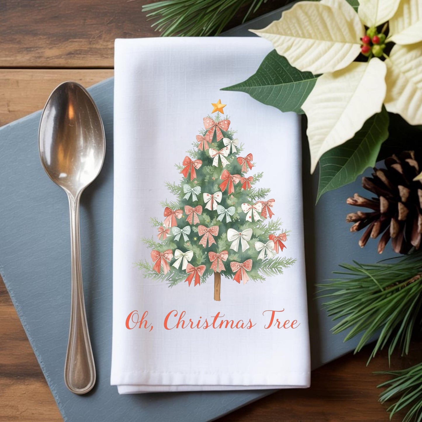 Christmas Tree Hand Towel, Festive Holiday Kitchen Decor
