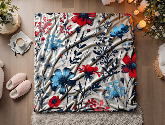 Floral Fleece Throw Blanket, Home Decor, Cozy Polyester Blanket