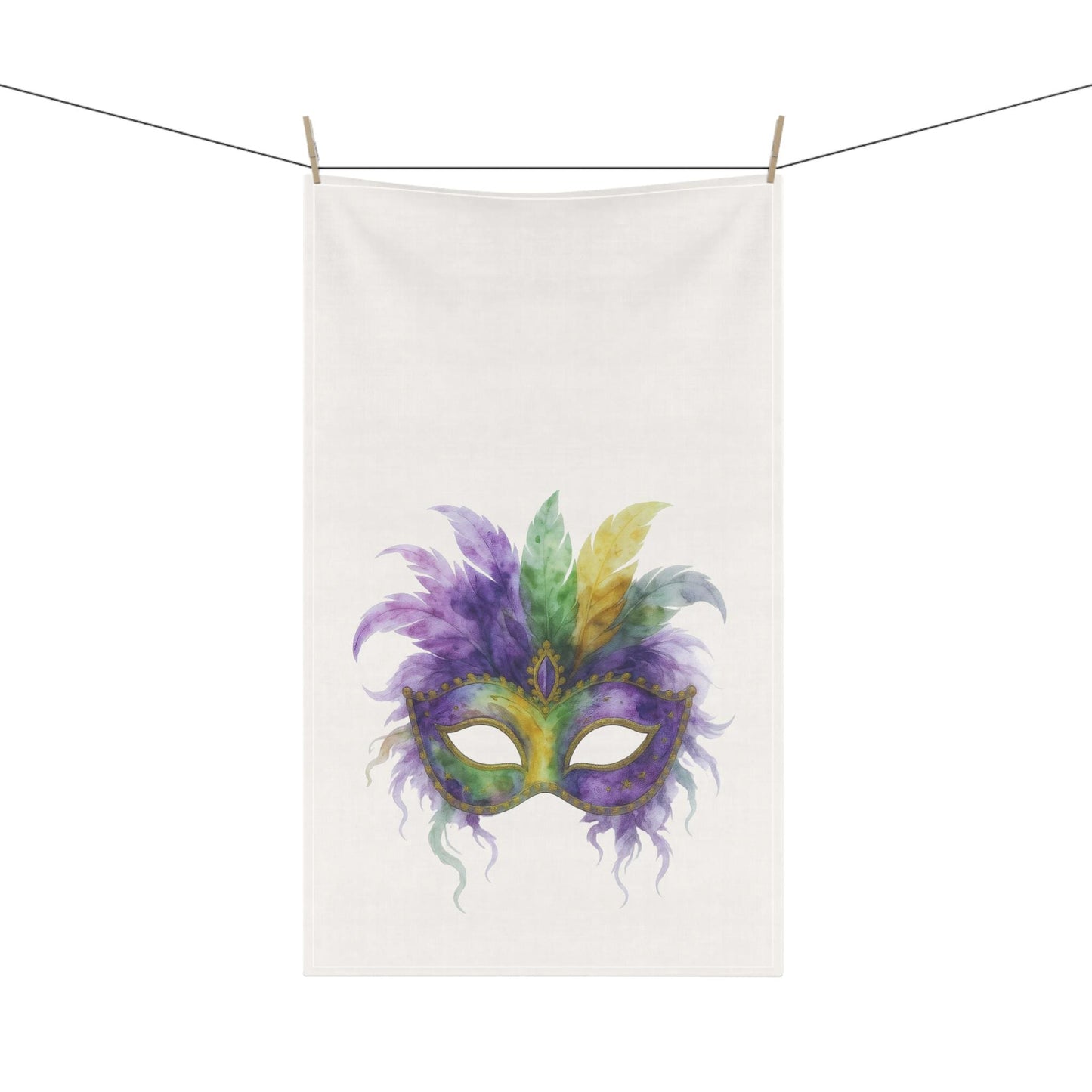 Mardi Gras Mask Kitchen Towel | Watercolor Carnival Decor