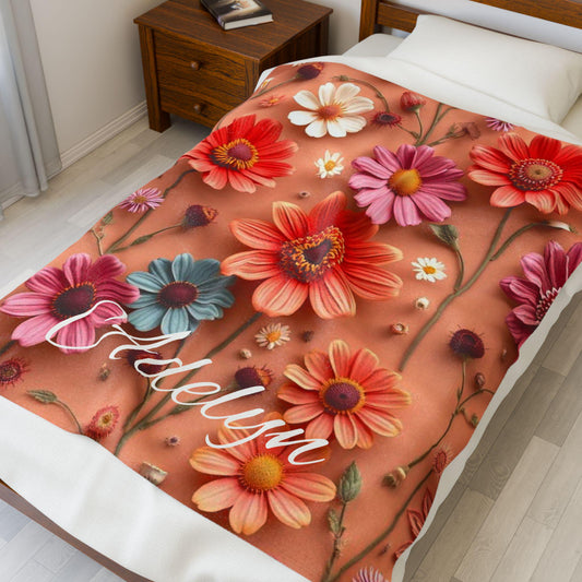 Velveteen Floral Bouquet Blanket | Personalized Daisy Blanket
