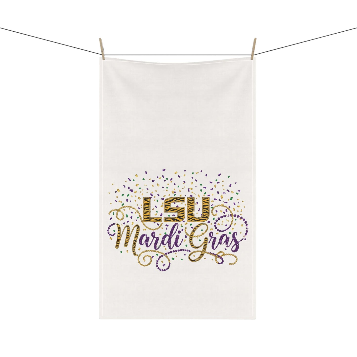 LSU Mardi Gras Kitchen Towel, Purple Gold Confetti Design