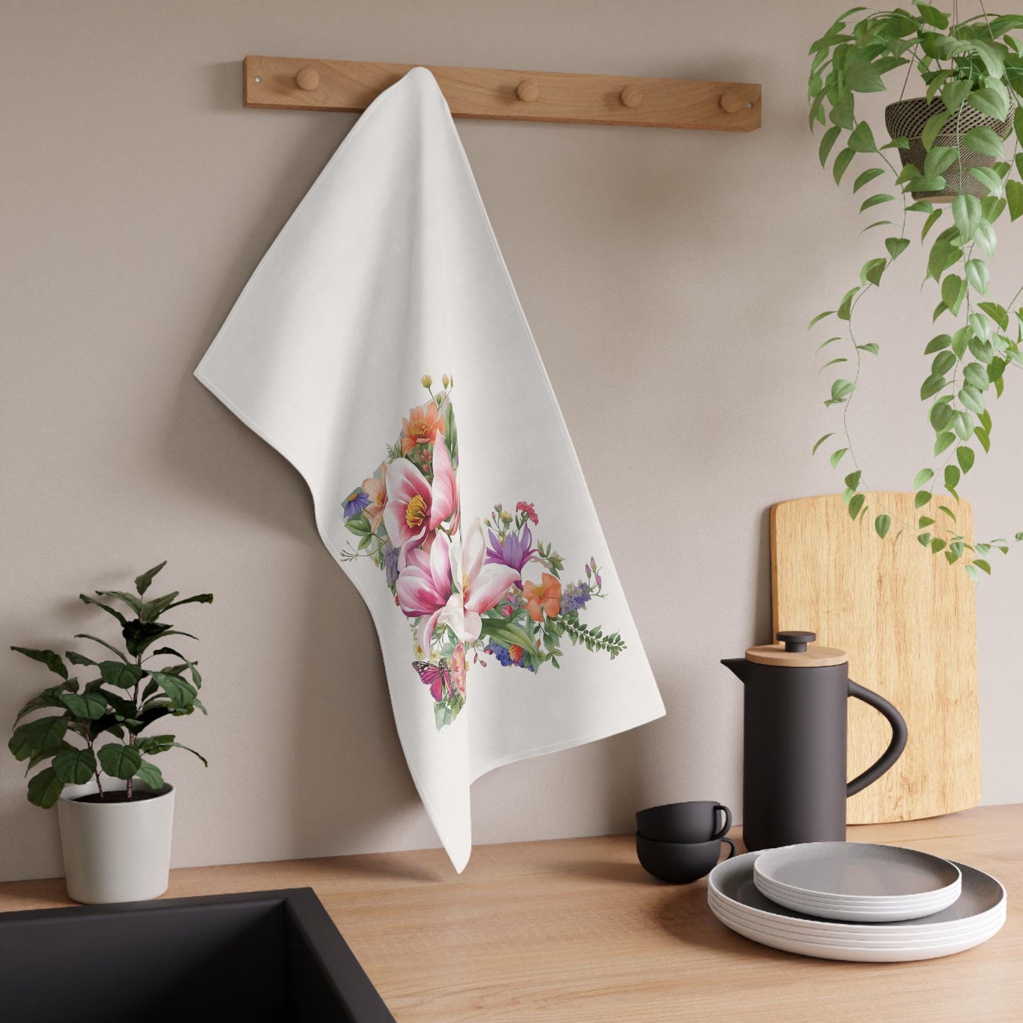 Floral Louisiana Magnolia Kitchen Towel, LA State Map